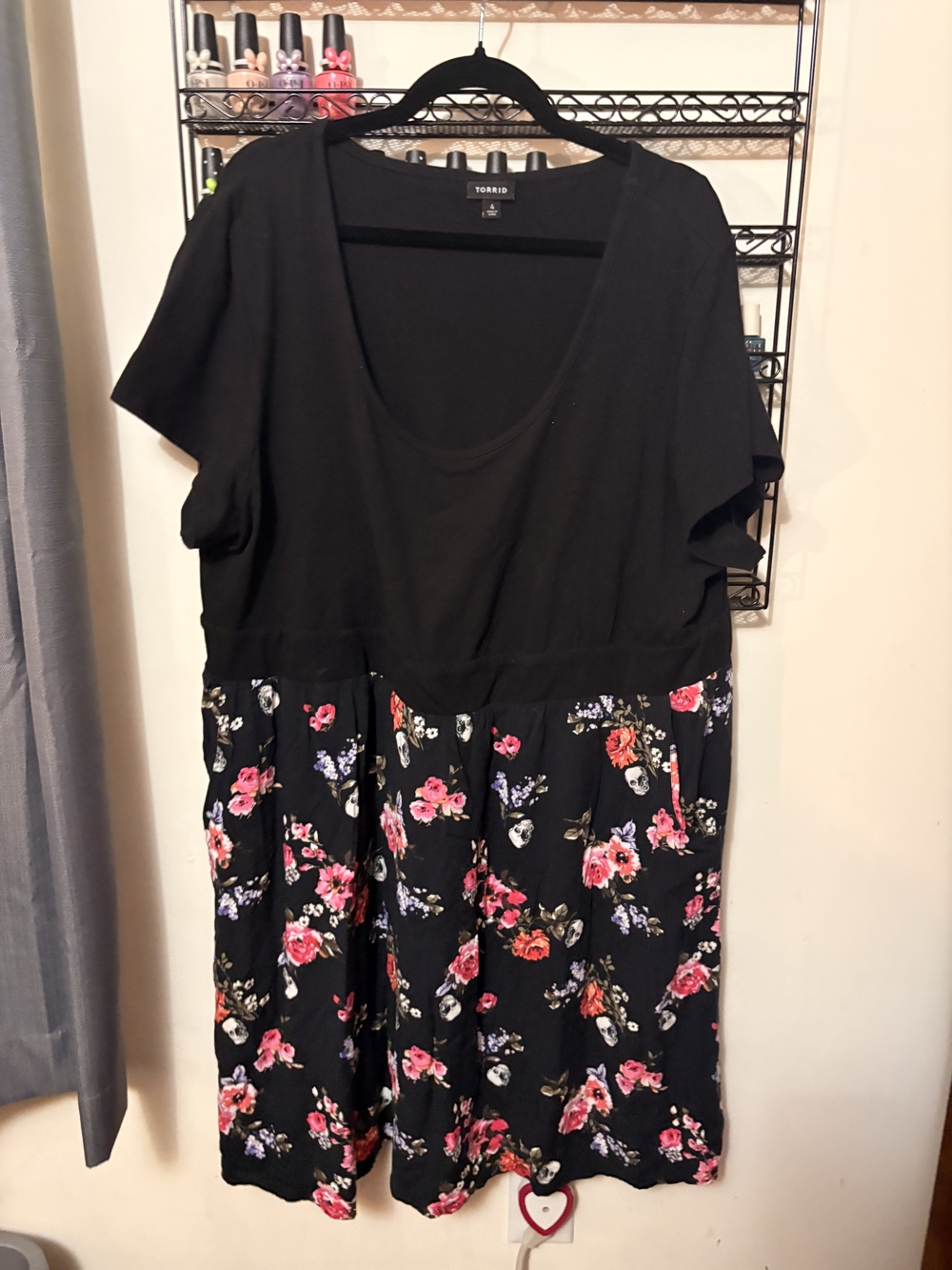 torrid Black Scoop Neck Midi Dress with Skulls Pink & Purple Floral Skirt